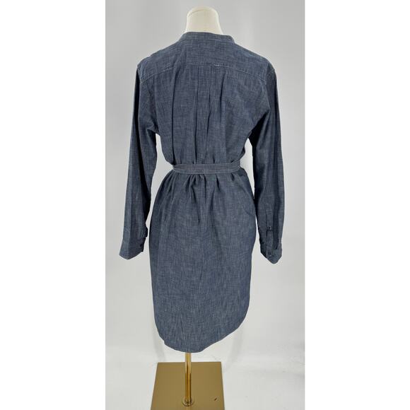 Gap Chambray Denim Dress Large Shirtdress Blue Cotton Button up Tie Waist L - Picture 3 of 9